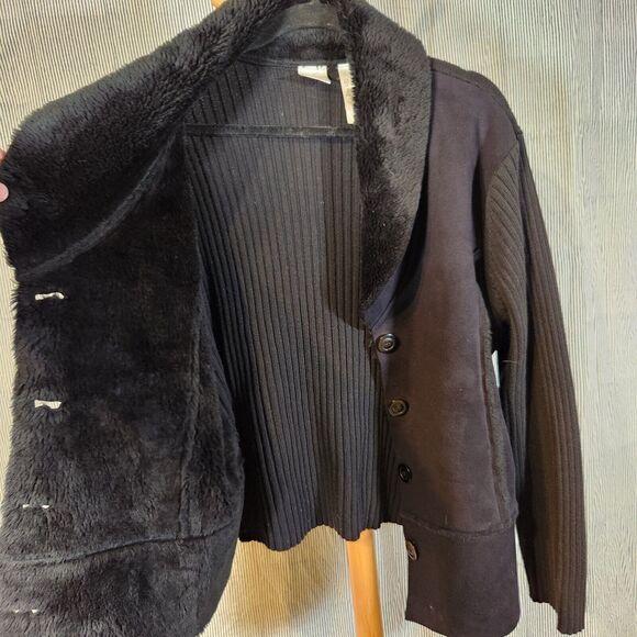 Liz Claiborne Emma James $75 XL Black Button Fleece Collar Lined Jacket‎ - Picture 2 of 8